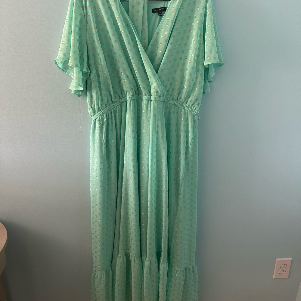 Lane Bryant Light Green Maxi Dress with Dots